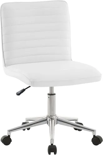 Miniatura 9 de Furnimart Silla de escritorio de oficina de respaldo medio, sin brazos, de cuero sintético, silla de tarea ajustable para oficina en casa, silla
