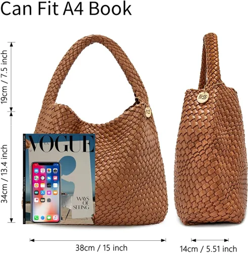 Miniatura 6 de PS PETITE SIMONE Bolso de mano tejido para mujer, bolso grande tejido de cuero, bolso trenzado, bolso tejido color avellana