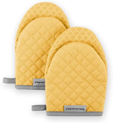KitchenAid Asteroid - Juego de mini guantes para horno, 5.5 x 8 pulgadas, amarillo ranúnculo, 2 piezas