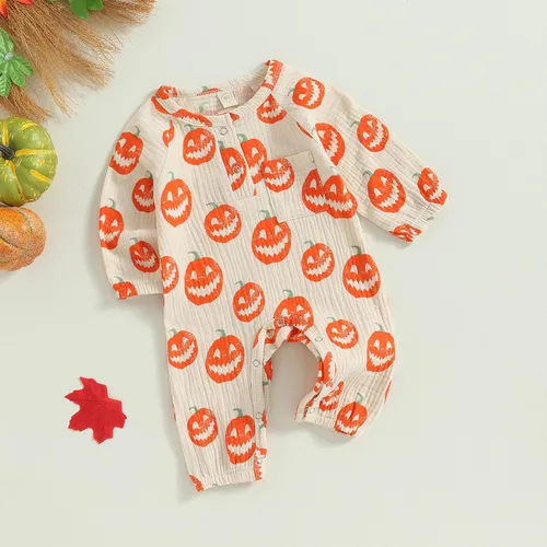 Miniatura 2 de GOOCHEER Mameluco de manga larga para bebé, niño, niña, Halloween, traje de calabaza