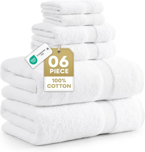 Miniatura 14 de LANE LINEN Juego de 6 toallas turcas de 100 % algodón para baño, súper suaves, de secado rápido y altamente absorbentes, 2 toallas de baño, 2 paños