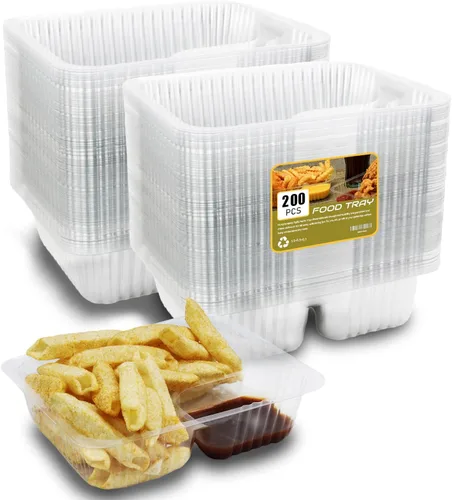 Miniatura 10 de 25 bandejas desechables para nachos, recipientes de plástico de 12 onzas con soporte para chips y salsa, 6 x 5 pulgadas, 2 compartimentos, bandejas