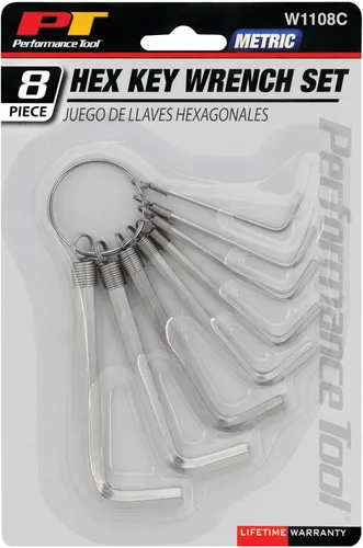 Miniatura 2 de Performance Tool W1108C - Juego de llaves hexagonales métricas cromadas con soporte para llavero, tamaños de 1,5 a 0.236 in