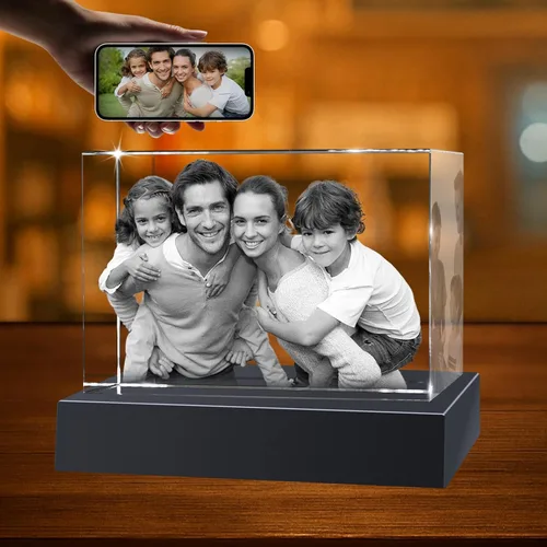 Regalos de foto 3D de cristal personalizados con láser grabados en 3D, marcos de foto personalizados de cristal para aniversario, cumpleaños, boda,