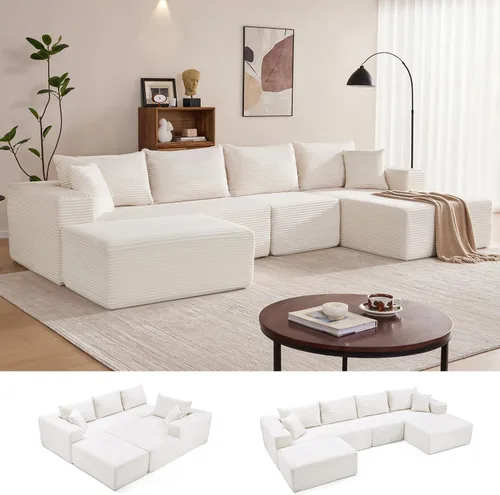 Miniatura 27 de Mangodan Sofá seccional Cloud, sofá deshuesado para sala de estar, sofá modular con asiento profundo, cómodo sofá esponjoso en forma de L con diván