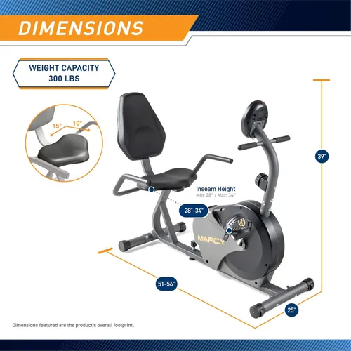 Miniatura 3 de Marcy Magnetic Recumbent Bike with Adjustable Resistance and Transport Wheels NS-716R