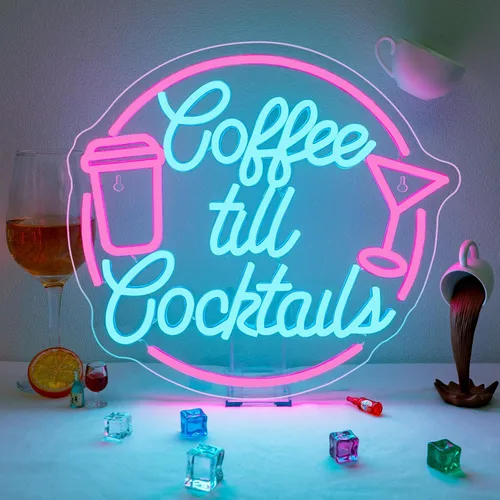 Letreros de neón de café hasta cóctel para decoración de pared, luz de neón LED regulable, letreros de luz de café para iluminación de hogar, regalo