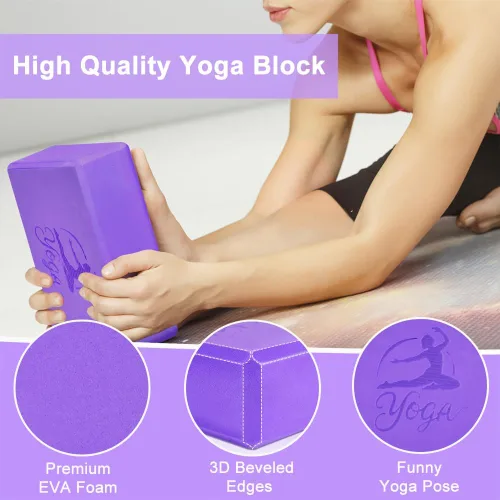 Miniatura 4 de Juego de 2 bloques de yoga y 2 correas de yoga, bloques de espuma EVA antideslizantes, ladrillos de yoga de alta densidad con correa de 6 pies
