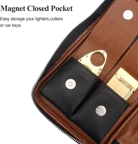 Miniatura 8 de FIREDOG Bolsa de cigarros, de cuero genuino, portátil, caja de cigarros para el día del padre, hombres, marido (capacidad para 5-6 puros, negro)