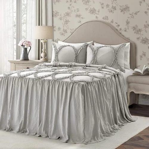 Miniatura 10 de Lush Décor - Juego de Cubrecama con falda de volantes para cama sencilla, estilo Shabby Chic, juego de 2 piezas, Poliéster, Blanco, King
