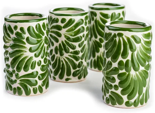 Miniatura 19 de Juego de 4 vasos de chupito Talavera auténticos mexicanos para tequila - Pintados a mano - 2 Oz (Flores naranjas)
