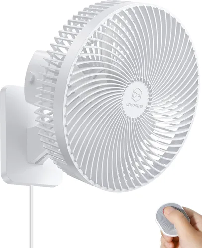 Miniatura 11 de Ventilador oscilante silencioso de pared de 8.5 pulgadas con control remoto y temporizador, 4 velocidades ajustables para baños pequeños, Marco