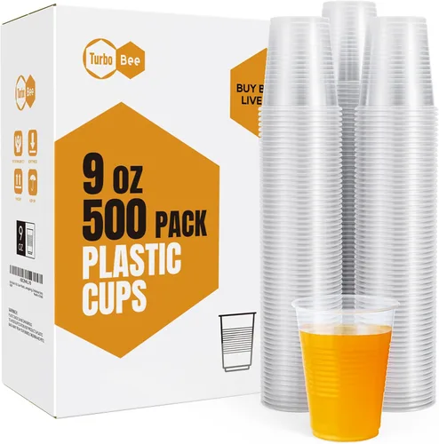 Turbo Bee Paquete de 500 vasos de plástico desechables de 9 onzas, resistentes al calor y seguros para alimentos para bebidas calientes/frías,