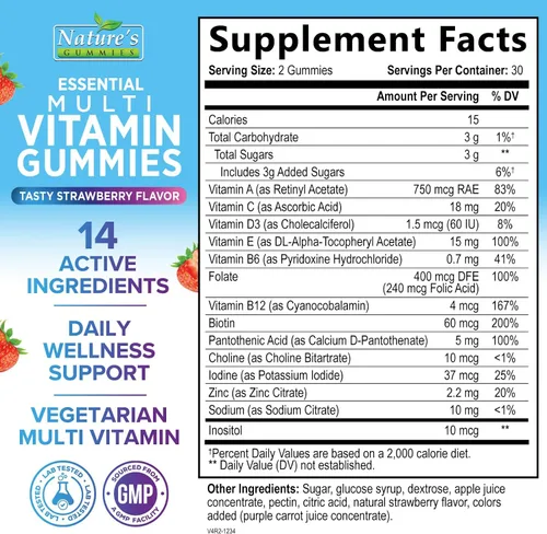 Miniatura 2 de Gomitas multivitamínicas para adultos, gomitas multivitamínicas completas para mujeres y hombres, vitaminas y minerales esenciales con vitaminas A