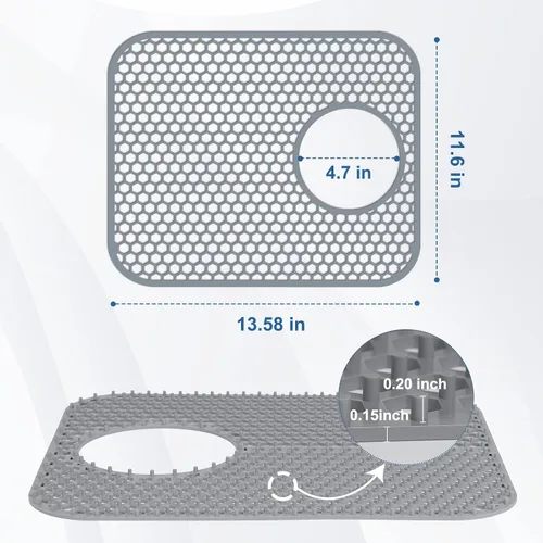 Miniatura 3 de Bestjing Paquete de 2 Alfombrillas Protectoras de Silicona para Fregadero de Cocina con Drenaje Trasero - 13.58''x 11.6'' Accesorio para Fregadero