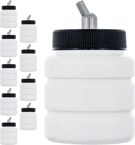 Miniatura 11 de Master Airbrush (Paquete de 10) TB-010 Botellas de vidrio vacías de 2.7 onzas (80cc) con ensamblaje de tapa adaptadora de ángulo descendente de 30°