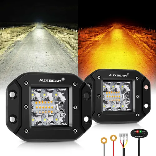 Miniatura 12 de Auxbeam Cubo luz LED ámbar de 3 pulgadas, 72 W todoterreno, 6 modos dos colores, estroboscópica antiniebla de conducción penetración e inundación