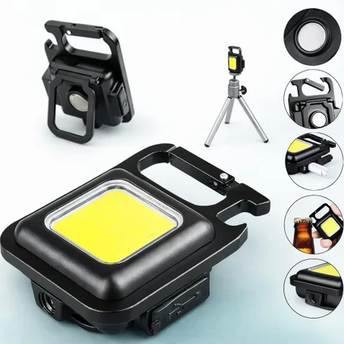Miniatura 6 de Linterna recargable COB llavero – Ultra brillante 800 lúmenes, 4 modos, base magnética, abrebotellas, soporte plegable – Luz de trabajo LED compacta