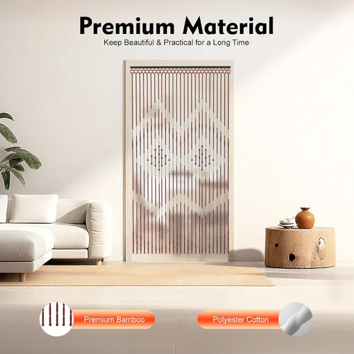Miniatura 3 de Cortina de madera con cuentas de bambú de 35.4 x 68.9 in, 27 líneas, puerta mosquitera, porche, dormitorio, sala de estar, cortina de madera