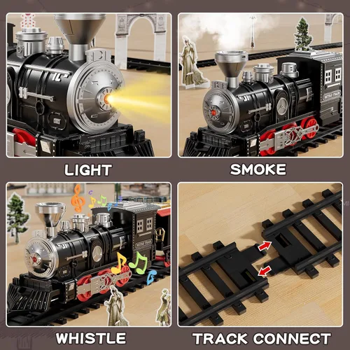 Miniatura 7 de NIPLOOOW Juego de tren grande para niños de 4 a 8 años, juguete de tren eléctrico con sonido realista, luces y humo para debajo del árbol