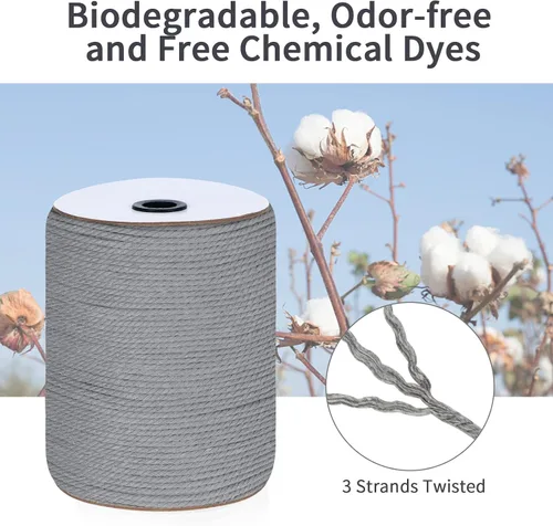 Miniatura 2 de Cuerda de macramé de 5 mm x 165 yardas, cuerda de macramé de algodón natural - cuerda de algodón de macramé trenzada de 3 hilos para colgar