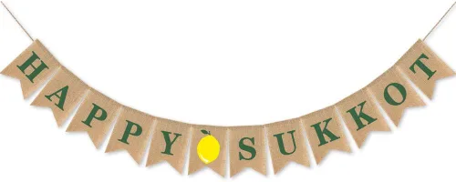 SWYOUN Cartel de arpillera de Sukkot de Sukkah, suministros para fiestas judías, decoración de guirnalda