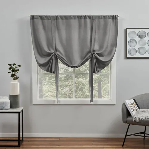 EXCLUSIVE HOME Loha - Persiana para atar con bolsillo para barra, filtro de luz, 54 x 63 pulgadas, color negro perla