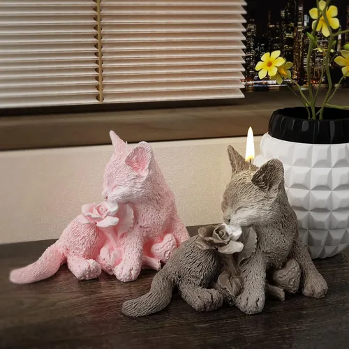 Miniatura 3 de Moldes de resina para hacer jabón de gato rosa animal moldes de fundición de arcilla de silicona para decoración del hogar 3D molde de arcilla Rosa