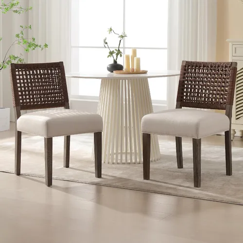LZAREAL Juego de 2 sillas de comedor estilo granja con tapizado de tela de lino, silla lateral decorativa, moderna de mediados de siglo, para cocina