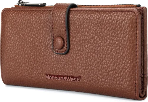Miniatura 10 de Montana West Billetera pequeña para mujer, de piel auténtica, triple pliegue, tarjetero Rfid con cremallera y bolsillo para monedas, Un negro, Casual