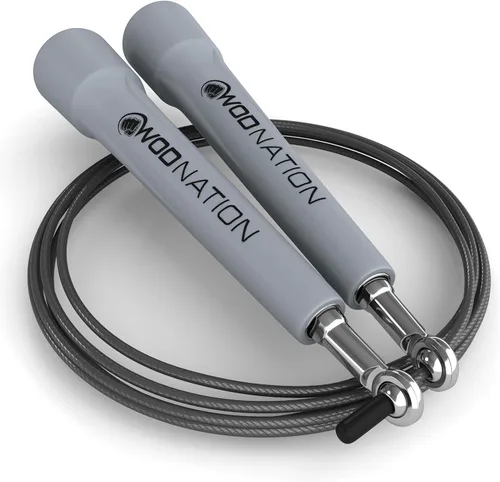 Miniatura 2 de WOD Nation Cuerda de saltar de velocidad ajustable para hombres, mujeres y niños - Cuerda de saltar de fitness ultrarrápida perfecta para boxeo, Gris