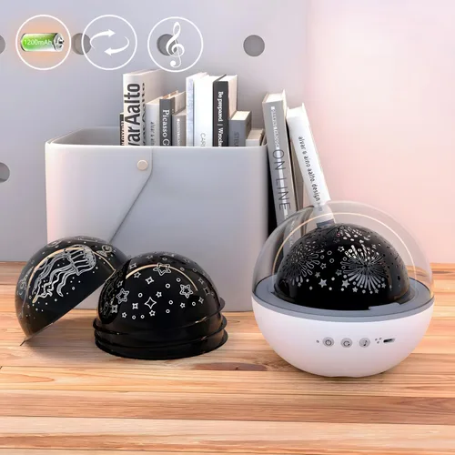 Miniatura 3 de Colorful Life Proyector de estrellas de luz nocturna para niños con caja de música, 5 películas, luz giratoria de galaxia, lámpara de guardería