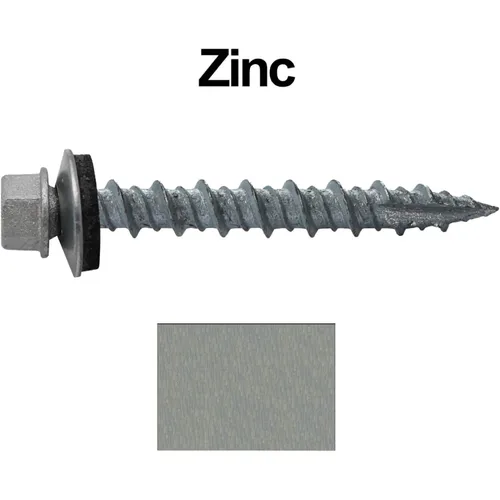 Miniatura 2 de 10 tornillos de metal para techos de 1-1/2 pulgadas sin pintura, cabezal de arandela hexagonal, arranque automático/roscado, arandela EPDM. 1 bolsa