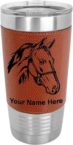 Miniatura 13 de LaserGram - Taza de 20 oz con aislamiento al vacío, con cabeza de caballo 2, grabado personalizado incluido (piel sintética, estilo béisbol)