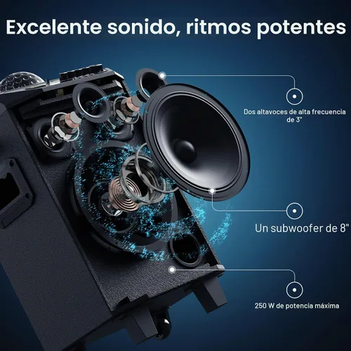 Miniatura 2 de Máquina de karaoke inalámbrica para adultos, sistema PA TONOR portátil con Bluetooth, altavoz para cantar con dos micrófonos inalámbricos, bola