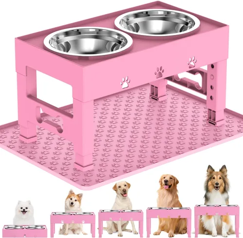 Miniatura 9 de LAKIPETN Tazones elevados para perros con 2 cuencos de acero inoxidable, soporte elevado para comida para perros, 5 alturas ajustables