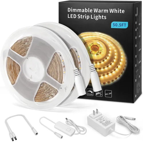 Miniatura 10 de MYPLUS - Tira de luces LED de color blanco, 16.4 pies, luz diurna blanca de 6000 K, cinta de luces LED con 700 lúmenes regulables y 300 LEDs, tira
