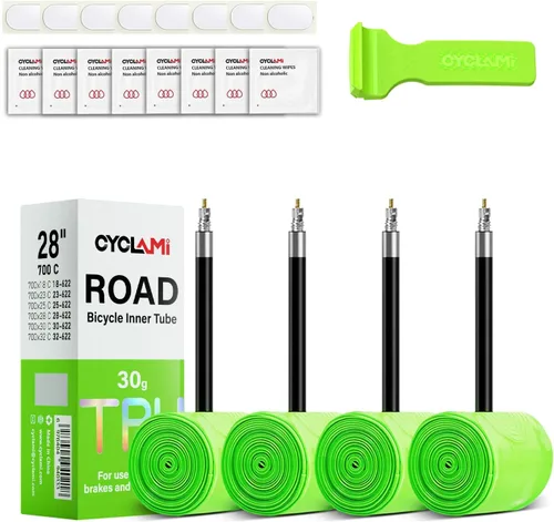Miniatura 10 de 1/4-Pack CYCLAMI TPU Inner Tubes 700 x 18-32c 700c Inner Tubes Ultralight 30g Bike Tube with 45mm/65mm/85mm Presta Valve for Road Bike Tubes(Include