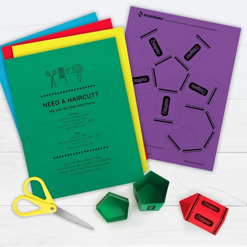 Miniatura 6 de PrintWorks Cartulina brillante de 8.5 x 11 pulgadas, 50 hojas, 5 colores primarios surtidos, ideal para proyectos escolares y artesanales, 65 lb/176