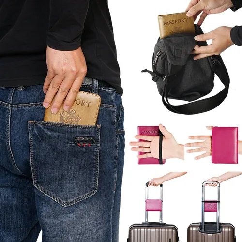 Miniatura 6 de Funda para pasaporte con bloqueo RFID de piel, organizador de documentos de viaje), passport cover
