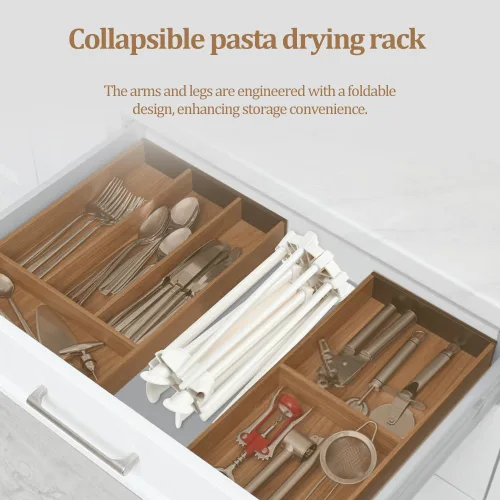Miniatura 7 de Secador de pasta plegable Ourokhome, secador de espaguetis caseros de plástico con 10 brazos, colgador de fideos plegable para la cocina, estable