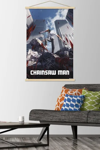 Miniatura 2 de Trends International Chainsaw Man - Póster de pared de arte clave, 22.37 x 34.00 pulgadas, paquete de impresión premium y colgador de madera de haya