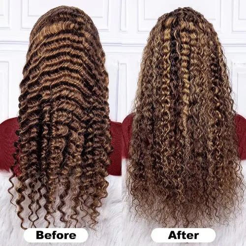 Miniatura 2 de Pelucas de cabello humano rizado con encaje frontal de 13 x 6 pulgadas, color degradado P4/27, previamente despuntada, 22 pulgadas, sin pegamento