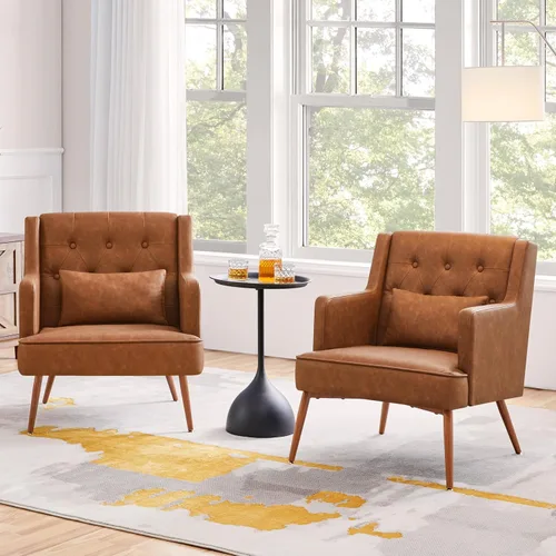 Yaheetech - Silla decorativa de estilo Accent para sala de estar, silla moderna de mediados de siglo con cojín lumbar, cómoda silla tapizada para