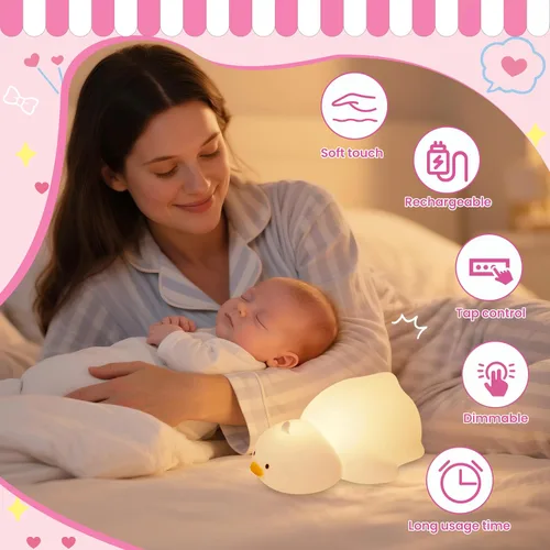 Miniatura 5 de Luz nocturna para niños, luz nocturna LED de silicona regulable recargable con 7 colores, lámpara de noche para guardería de bebé, lámpara táctil