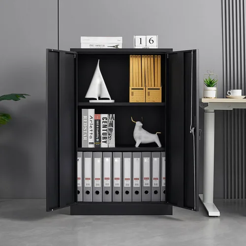 Armario de almacenamiento de metal con puertas de bloqueo y 2 estantes ajustables, gabinete de almacenamiento plegable de 42 pulgadas, armario de