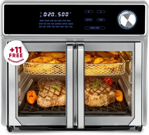Horno freidora de aire grande de 26 cuartos de galón | Combo de horno tostador de acero inoxidable 10 en 1 | Freidora de aire no tóxica de tamaño