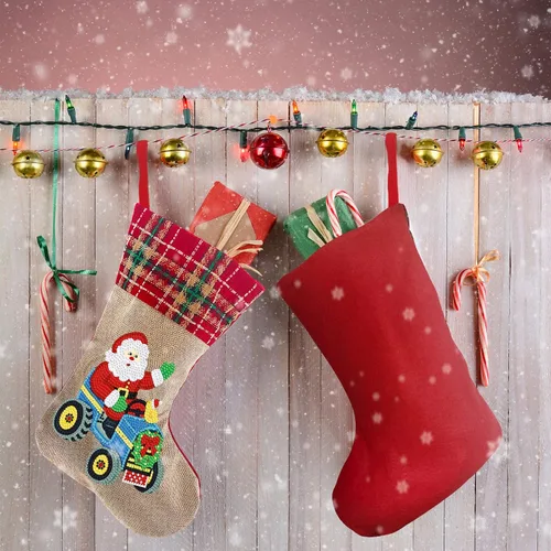 Miniatura 4 de LUSandy Kit de medias de Navidad con pintura de diamante 5D para bricolaje, 14 pulgadas, Papá Noel, arte de diamante, bolsa de caramelos, medias