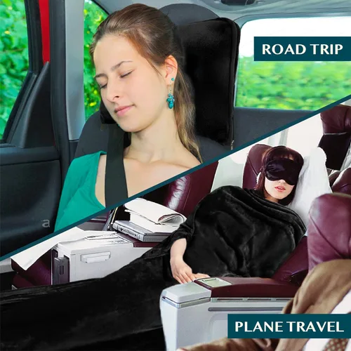 Miniatura 6 de PAVILIA Manta de viaje y almohada, manta de avión con apertura de brazos para adultos, manta compacta de avión con agujero para el brazo, bolsa 2