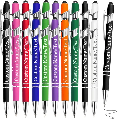 Miniatura 43 de Bolígrafos personalizados con nombre, paquete de 10 bolígrafos personalizados a granel, bolígrafo de tinta negra grabada con punta de lápiz óptico